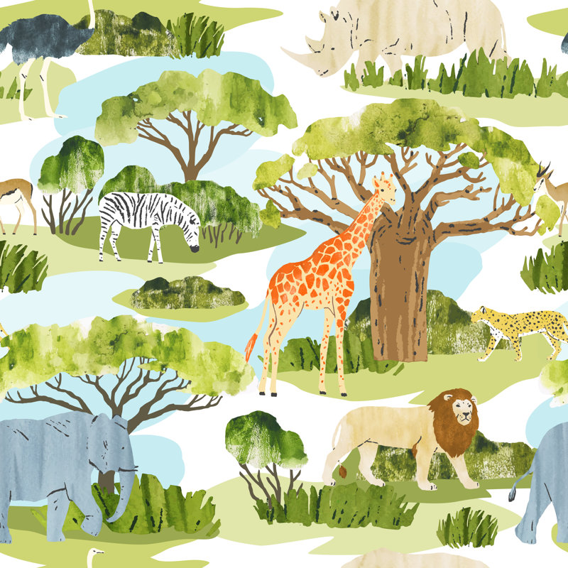 Motif avec des animaux d'Afrique, H 12 po x l 12 po