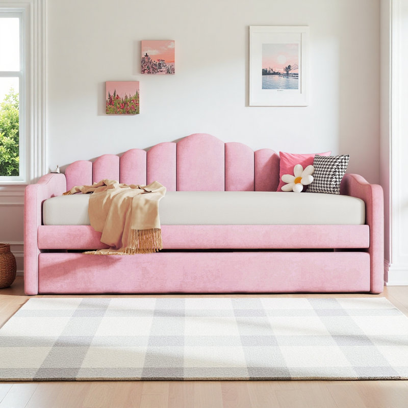 Twin Daybed with Trundle, Velvet Daybed with USB Charging Ports on Right Armrest, Black
