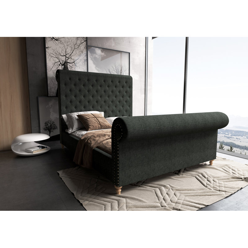 Upholstered Bed, Full, Dark Blue