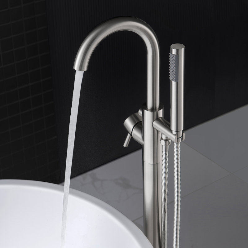 Cove 1 Handle Bathroom Freestanding Tub Filler with Diverter, Bushed Nickel