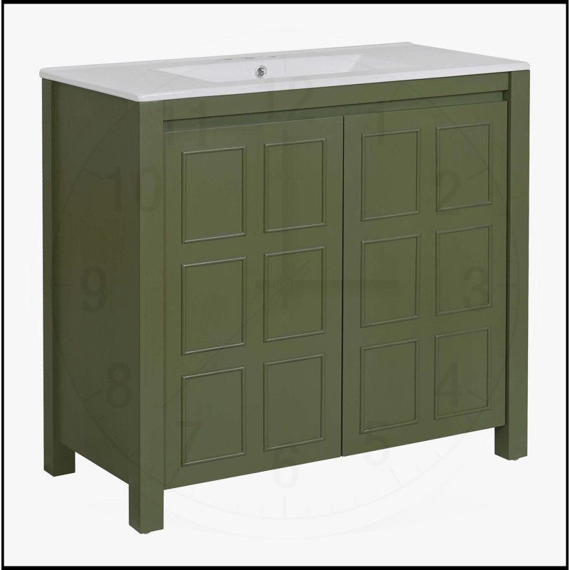Meuble-lavabo exquis avec rangement pratique et design artistique, Vert olive