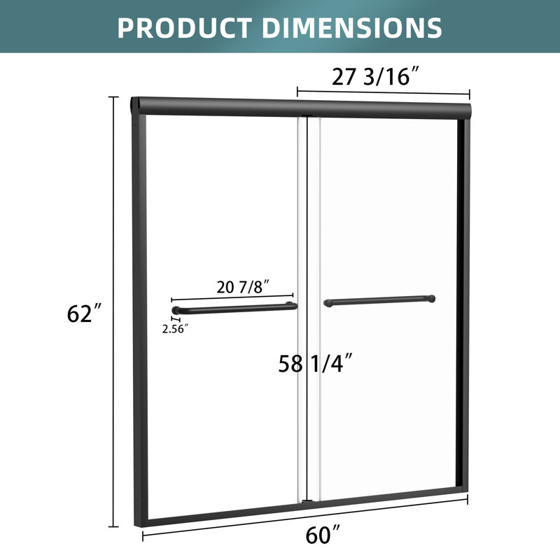 Black Aluminum and Tempered Glass Double Sliding Tub Door