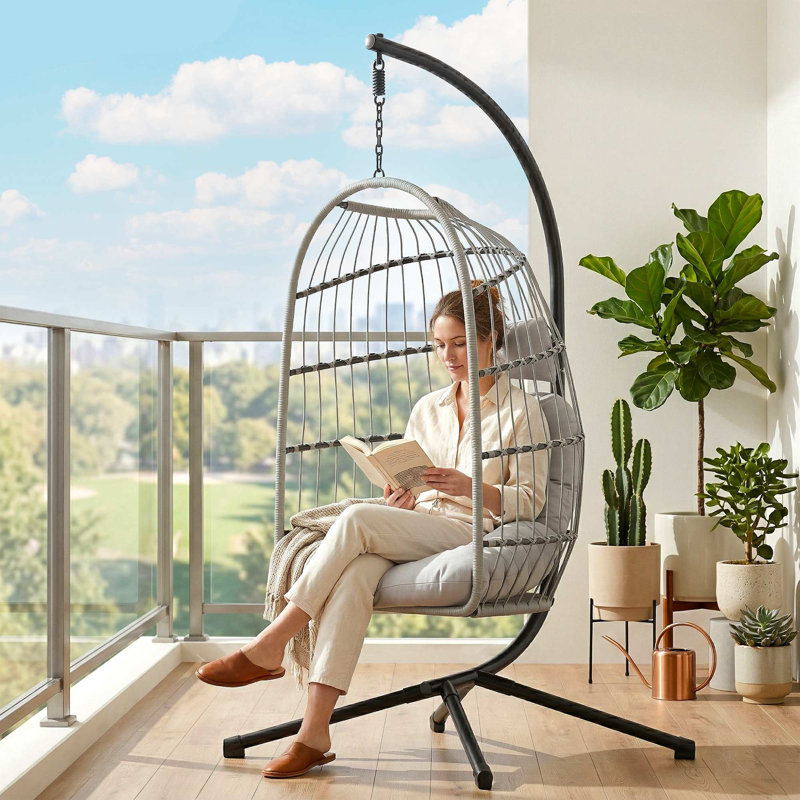 Rattan Swing Chair, Light Grey