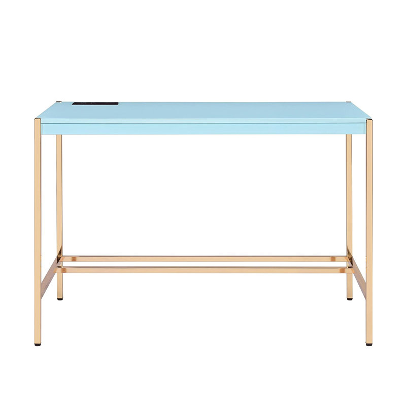 Bureau d'écriture rectangulaire avec port USB, bleu bébé et or
