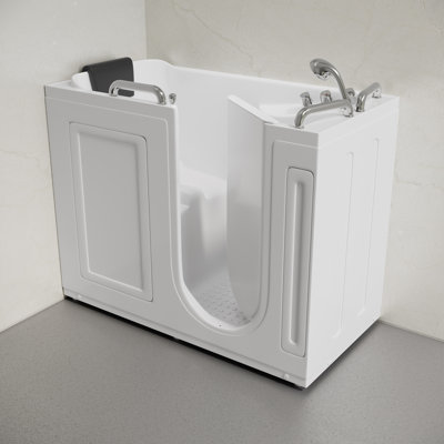 Baignoire de trempage à accès direct Aua 53 po x 27 po Aua en blanc lustré, ensemble de robinets, bonde, barres d'appui, oreiller inclus