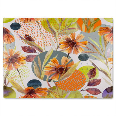 Autumn Flowers Glass Chopping Board