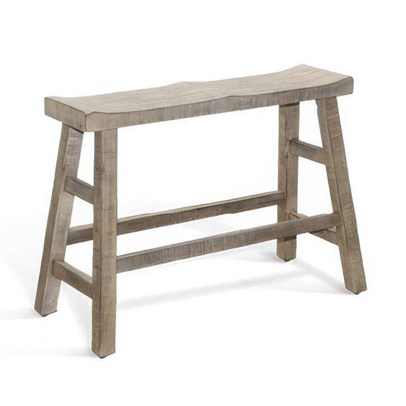 Rena Bar Height Bench | Trestle Legs with Footrests | 33" Wide Mahogany Wood, 24" H x 33" W x 14.5" D, Brown