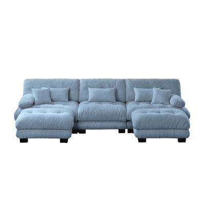 Chenille Modular Sectional Sofa, Oversized U Shape Cloud Couch With 2 Ottomans,Combined 4 Seater Comfy Sofa With Bolster Armrest Pillows