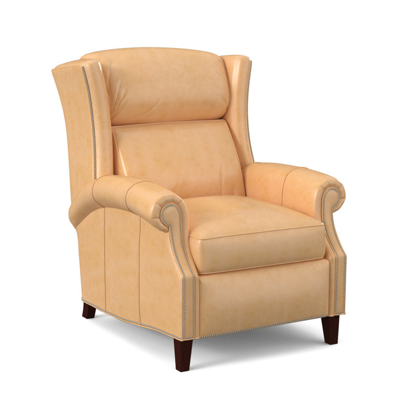 Broderick Recliner, #9 Pewter, Anilina Cacao Genuine Leather, Mahogany