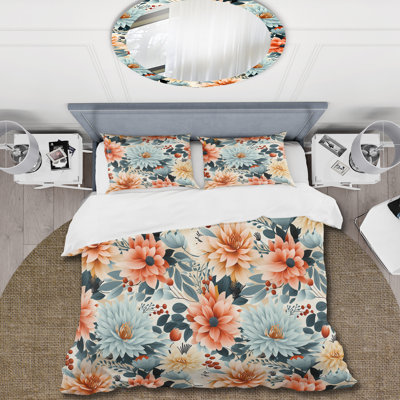 Ensemble de housse de couette à motif floral Blue And Red Geometric Dahlia Harmony Elegance