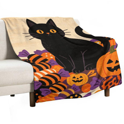 Chat noir assis (1) _1 jeté en flanelle de luxe, couverture douce et chaude pour le canapé-lit du salon