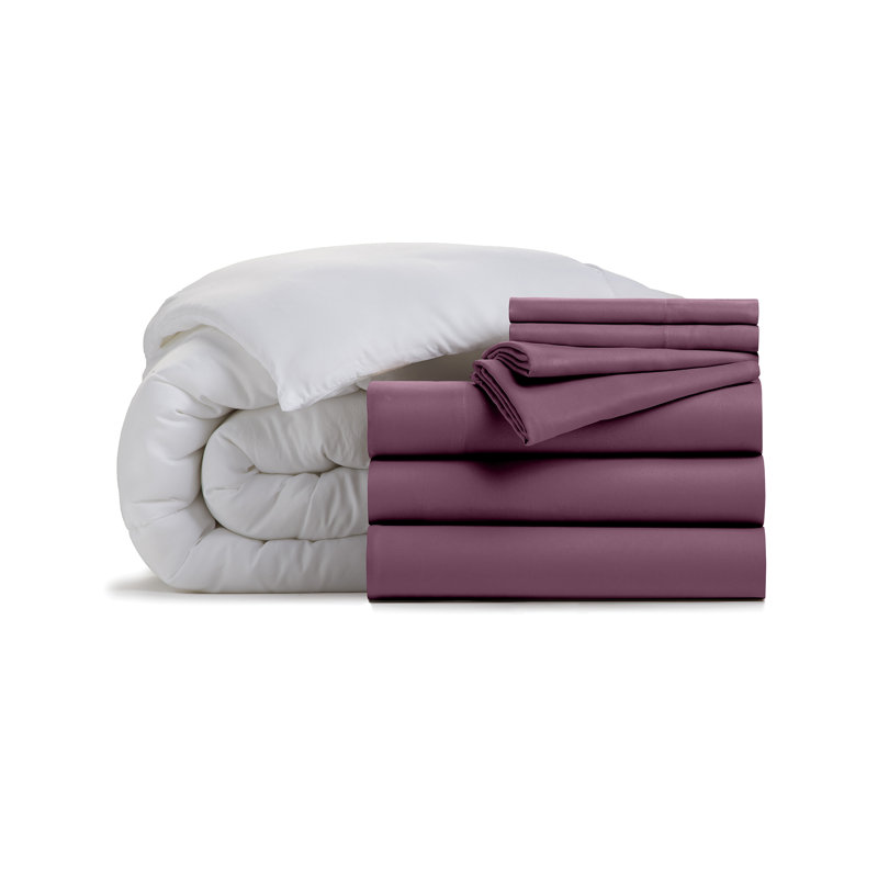 Ensemble d'édredon en microfibre 7 pièces Home, Édredon de très grande taille et 6 pièces suppl, Aubergine