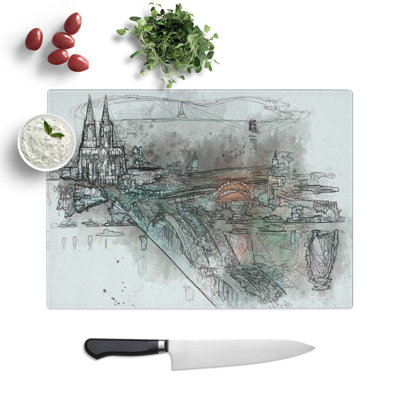 Tempered Glass Cologne Skyline Chopping Board