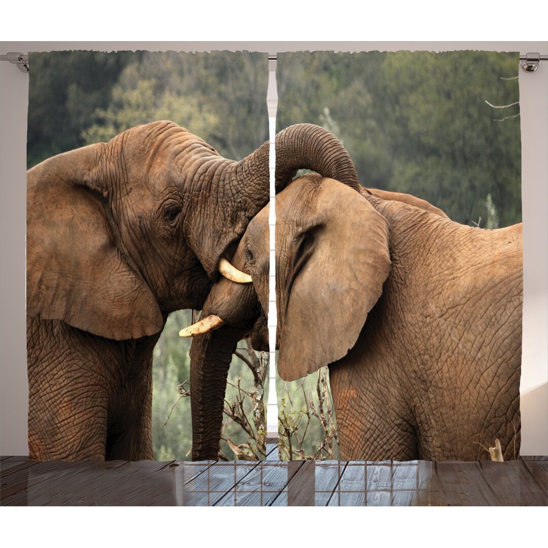 Rustikaler Vorhang, Großwild Savanna, Elefant, Braun Grün