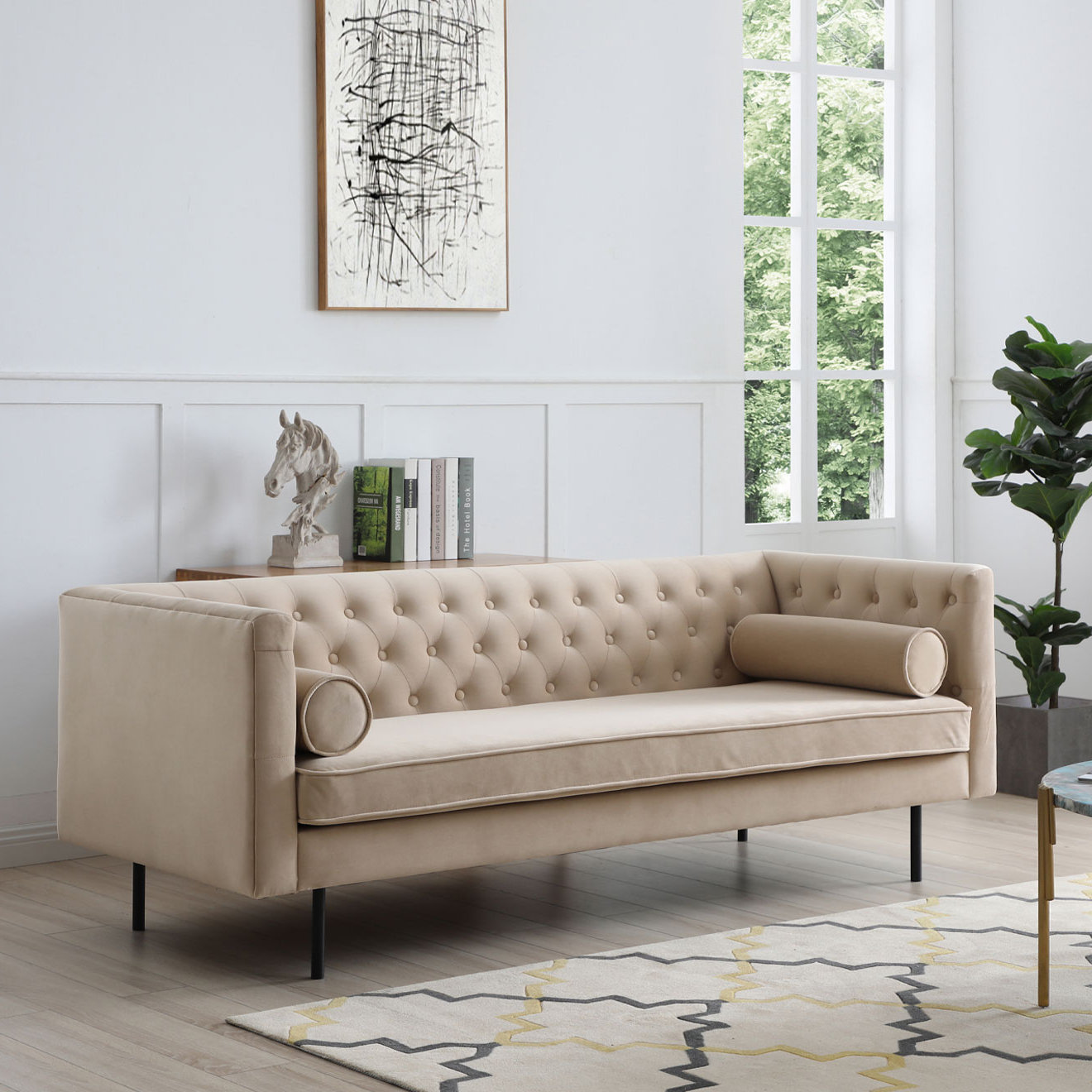Dario 79'' Upholstered Chesterfield Sofa, Sand Velvet