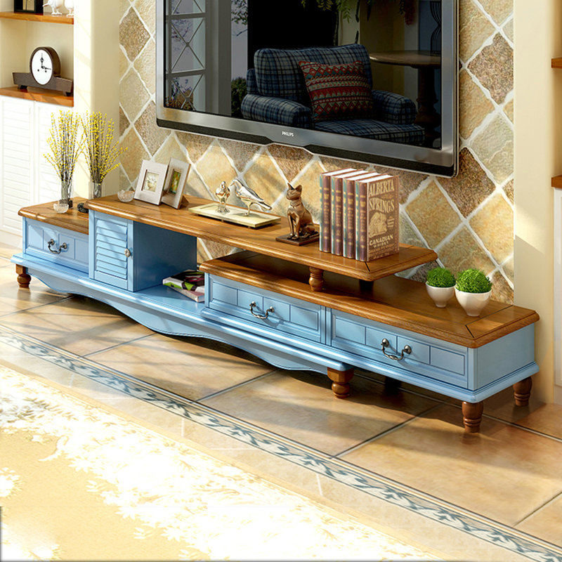 Meuble télé extensible et multifonctionnel avec rangement, Bleu