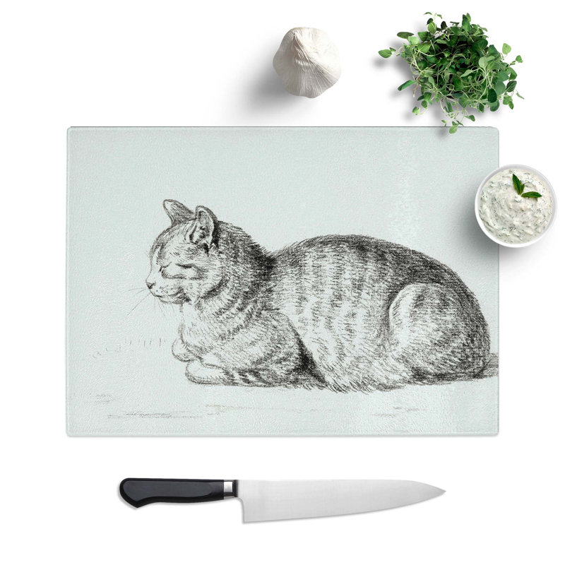 Tempered Glass Peaceful Cat by Jean Bernard Chopping Board, 39 cm W x 28.5 cm L