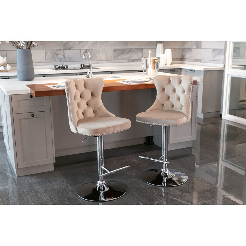 Velours avec base (de 2 kaki, hauteur de siège réglable, dossier confortable rembourré moderne pour îlot de cuisine de pub à la maison)