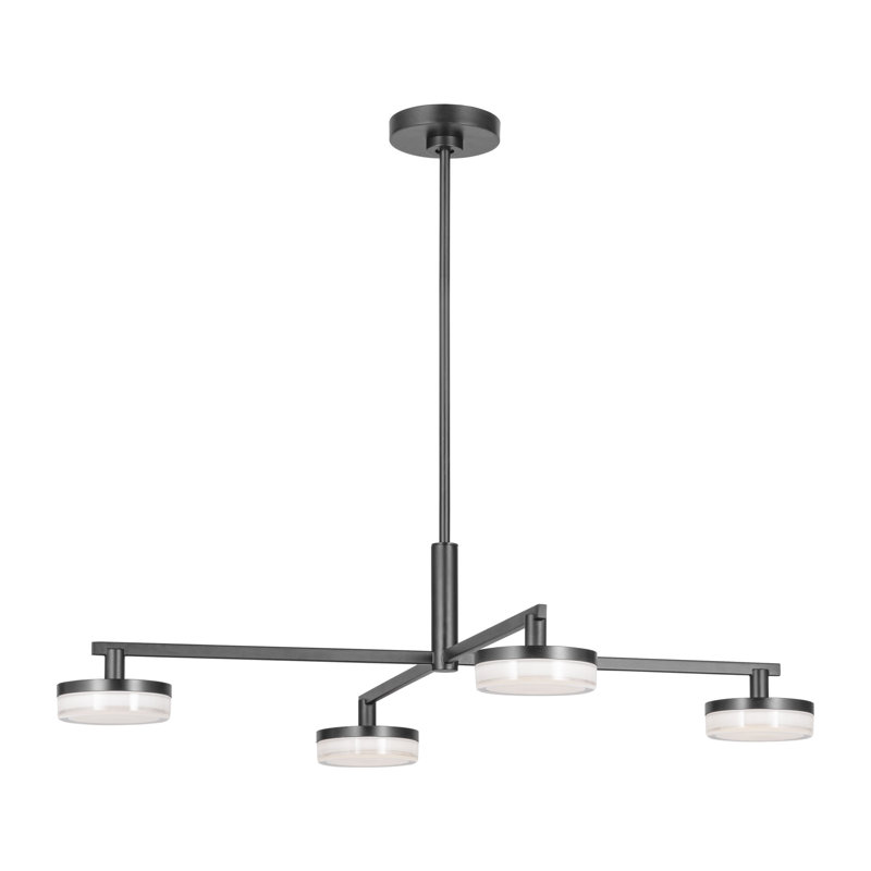Sean Lavin Khan 4 Light Dining Room Chandelier With Silk Screen White Inside Clear Outside Shade, Aged Iron