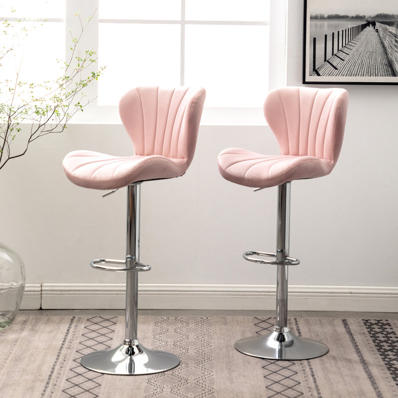 Réglable rose, 2 pièces - sièges rembourrés, pivotant à 360 degrés, réglable en hauteur, design chic avec repose-pieds pivotant et cadre modernes