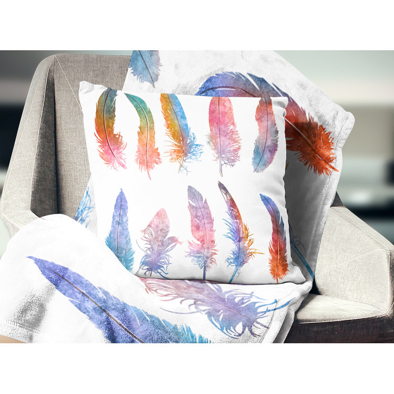 Rainbow Feathers - Coussin imprimé animal, 18 po x 18 po, Coussin décoratif
