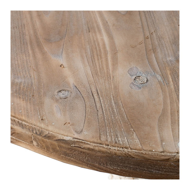 Table d'appoint ronde blanche et grise antique avec plateau en bois de sapin et détails en médaillon