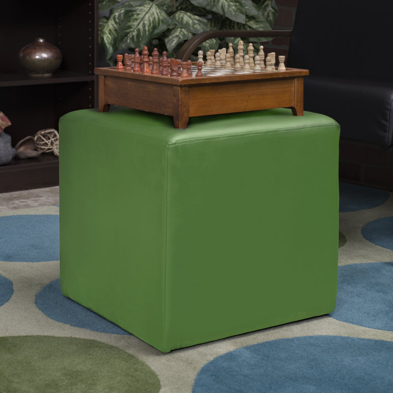 Jean Square Stool Ottoman, Envy Green Faux Leather
