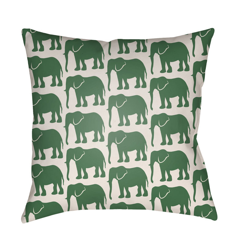 Lolita Elephant 14" x 24" Outdoor Rectangular Pillow Cover & Insert, Kelly Green/Ivory