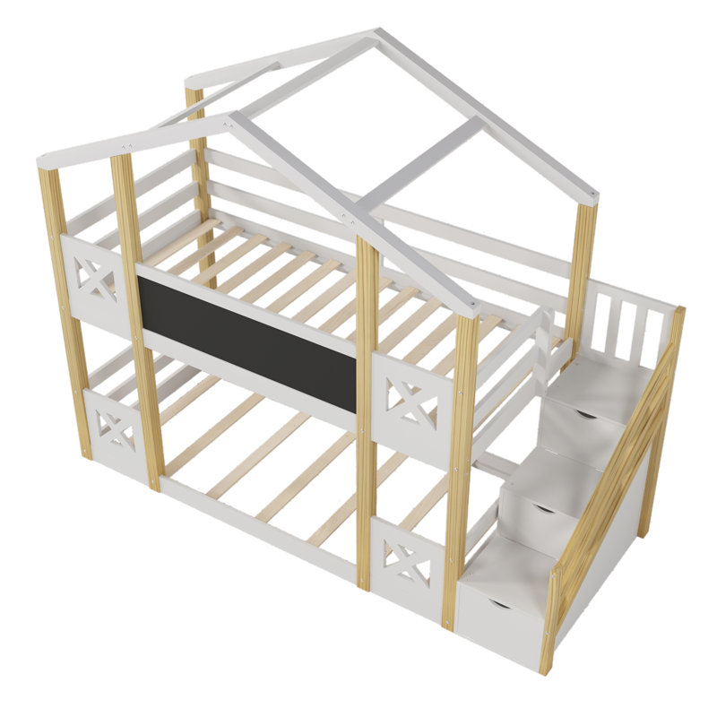 Lit superposé simple Fun & Safe en bois de style moderne pour chambre d'enfant