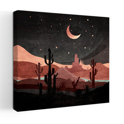 «Desert Moon Dream», impression paisible de paysage de montagne avec cactus paisible