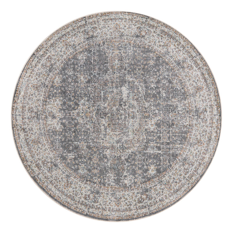 Tapis oriental gris fumée Folmar, Rond 5 pi 5 po