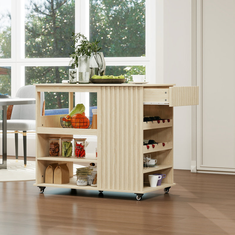 Kitchen Island Cart,Rolling Serving Utility Trolley Cart Modern Kitchen Island With Storage Drawer Wine Rack Lockable Casters,Kitchen Cart  For Kitchen,Dining Room,Bar Living Room, Kitchen Island