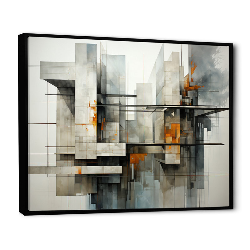 Hardedge Art Urban Geometry II - Décoration murale moderne pour le salon, H 16 po x l 32 po x P 1 po, Cadre flottant noir