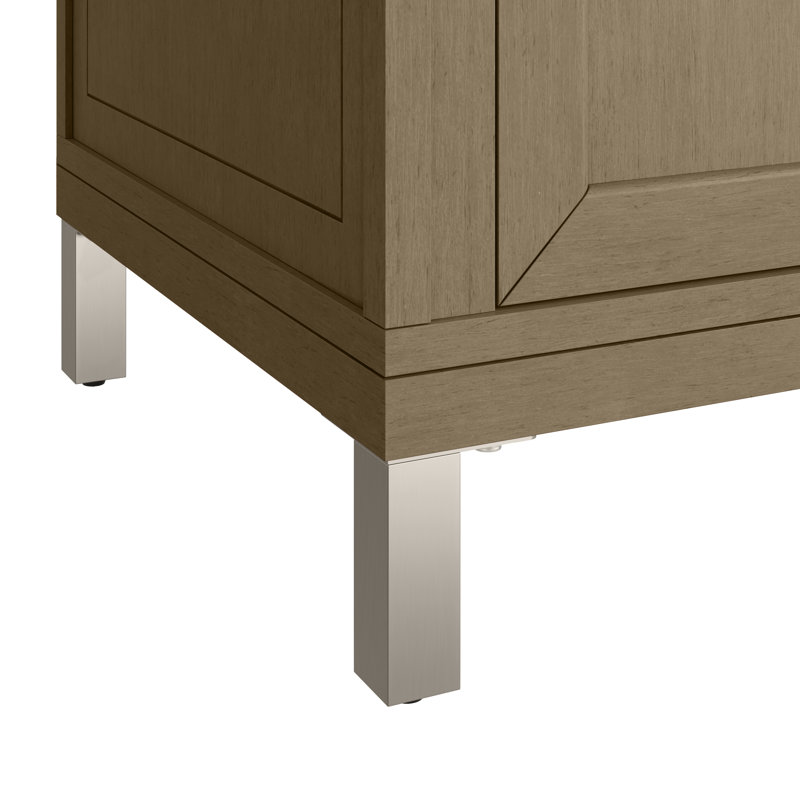 Chicago 60"W Single Vanity W/ Freepower Wireless Charger, Walnut Whisper, Eternal Jasmine Pearl
