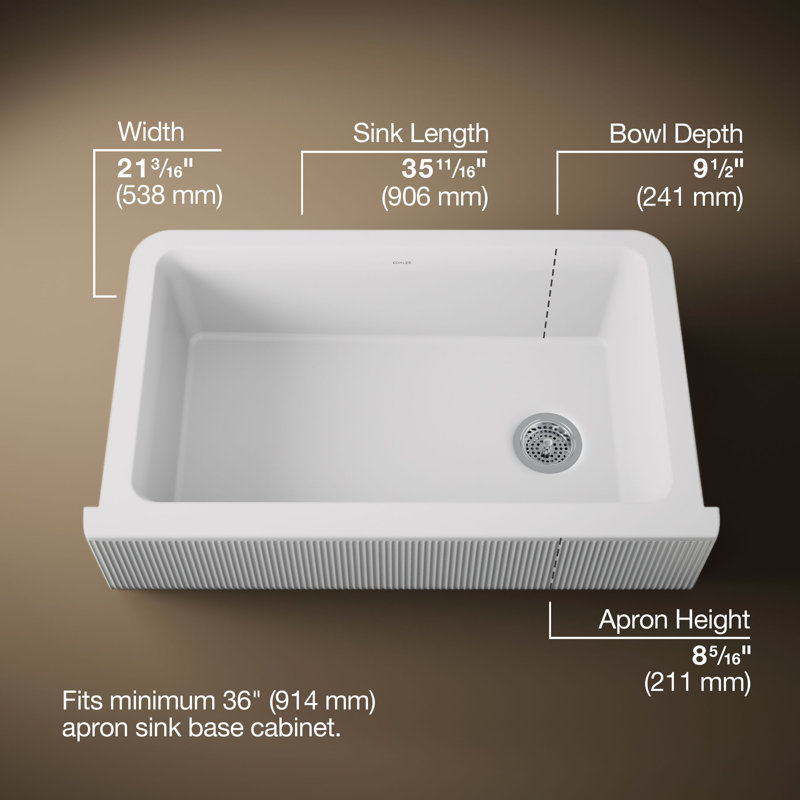 Cairn Undermount Single-Bowl Farmhouse Kitchen Sink, Matte White, Fluted