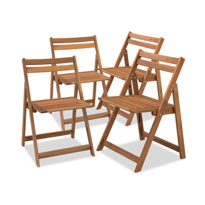 Solid Acacia Wood Patio Folding Chairs Set of 4