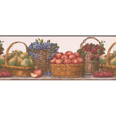 Bordure de papier peint à motif de fruits et baies de conception rétro L 15 pi x l 9,25 po