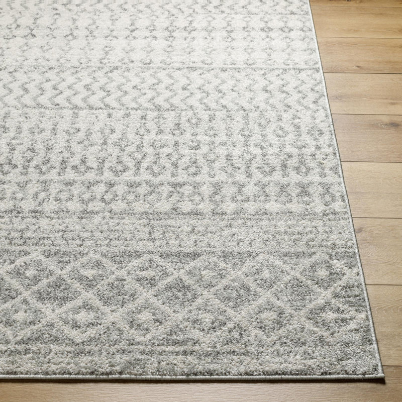 Tapis géométrique gris clair / gris / blanc Warkentin, Carré 10 pi