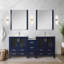 Meuble-lavabo double 72 po W en bleu marine avec armoires latérales, comptoir en céramique blanche, robinet et 28 miroirs, comptoir à teinture - une surface durable qui combat les égratignures-861042901