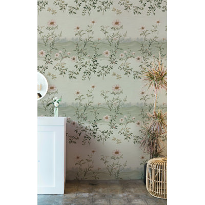 Vintage Floral Landscape Pattern Wallpaper Peel and Stick Roll
