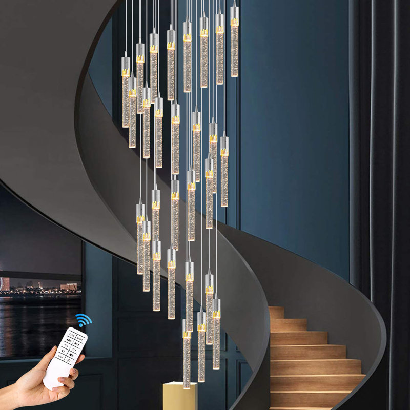 Addiley 12ft Large Dimmable Chandelier High Ceilings 28 Lights Crystal Bubble Column Chandeliers Lighting, Silver