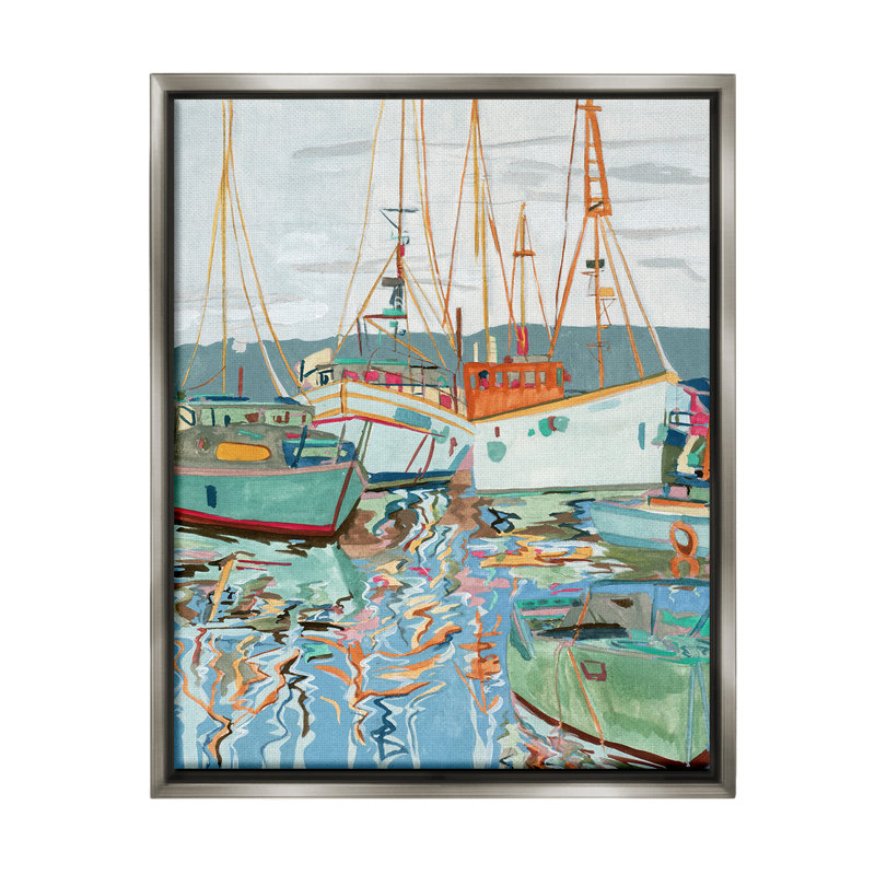 "Modern Boating Harbor" par Melissa Wang sur toile, Cadre flottant gris lustré, H 31 po x l 25 po