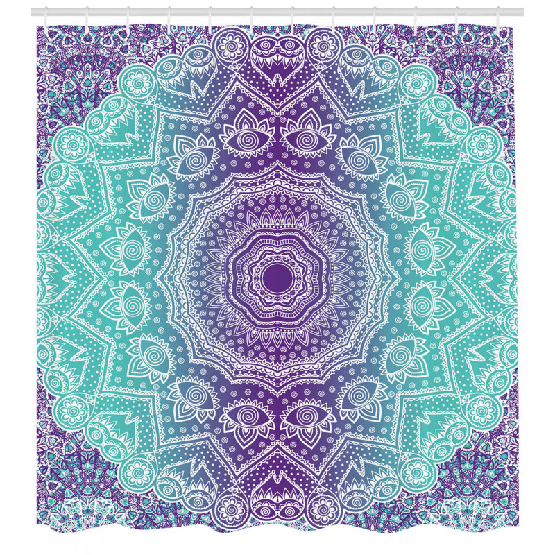Rideau de douche Cormac Mandala, H 69 po x l 105 po, Mauve / Vert