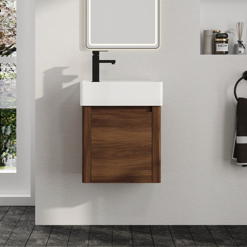 Meuble-lavabo simple Coralline 18 po avec comptoir en céramique, meuble-lavabo simple mural avec lavabo en céramique, 18"