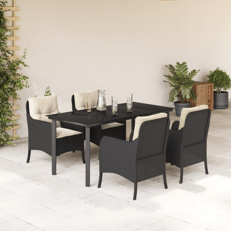 Ensemble de salle à manger de patio Dakota Fields avec coussins en rotin de poly, 4, Crème/beige