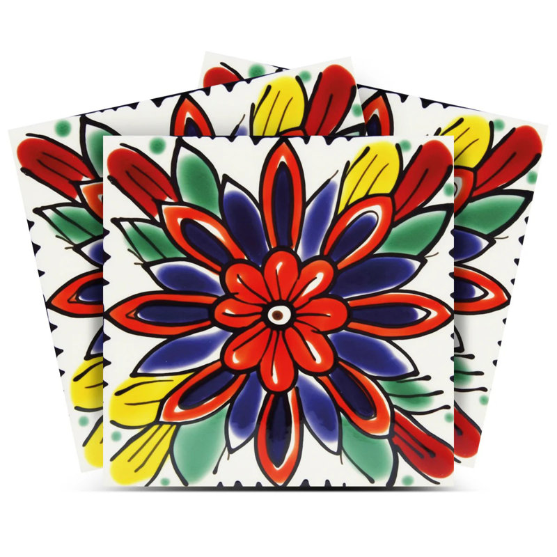 Carrelage mosaïque auto-adhésif en vinyle 6 po x 6 po (ensemble de 24), Bleu / vert / rouge / jaune