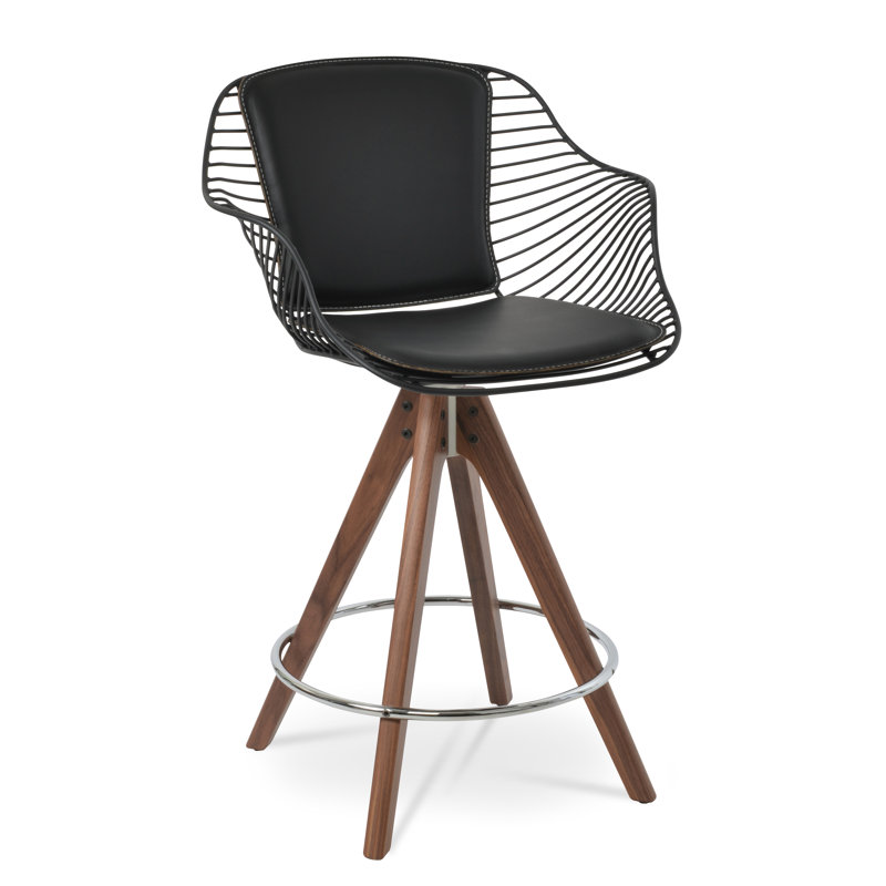 Tabouret Zebra Pyramid, Noyer / Laiton, Os, Tabouret de comptoir (siège d'une hauteur de 26 p