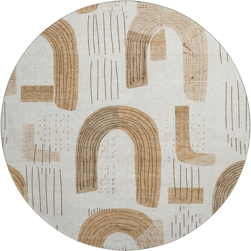 Premium Machine Washable Mehara AMF1698 Geometric Rug, Round 8'