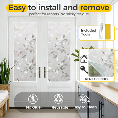 Film d'intimité pour fenêtre décoratif pour porte d'entrée, autocollant pour vitrail en verre coloré antidérapant anti-UV pour les fenêtres de la maison 23,6 po x 78,7 po