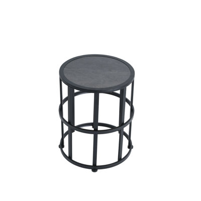 Ceramic Tile Side Table With Powder Coated Iron Frame - Lightweight & Weatherproof Patio Accent